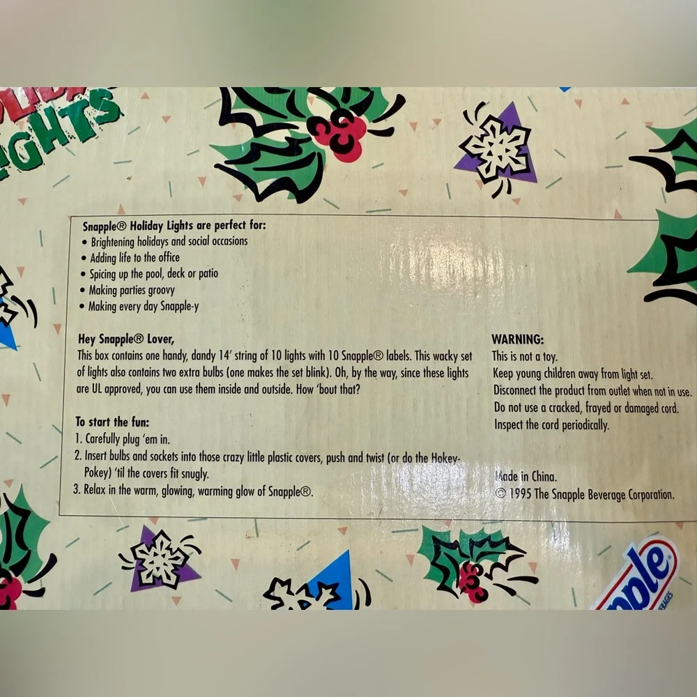 Vintage 1990’s Snapple Holiday Lights Set - they work!